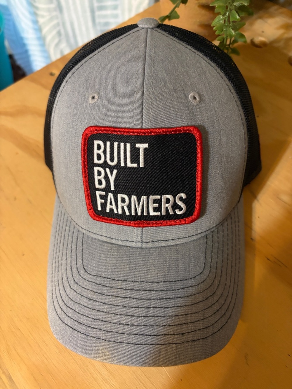 Neff Gray and Black Patch Trucker Hat with Red Accent